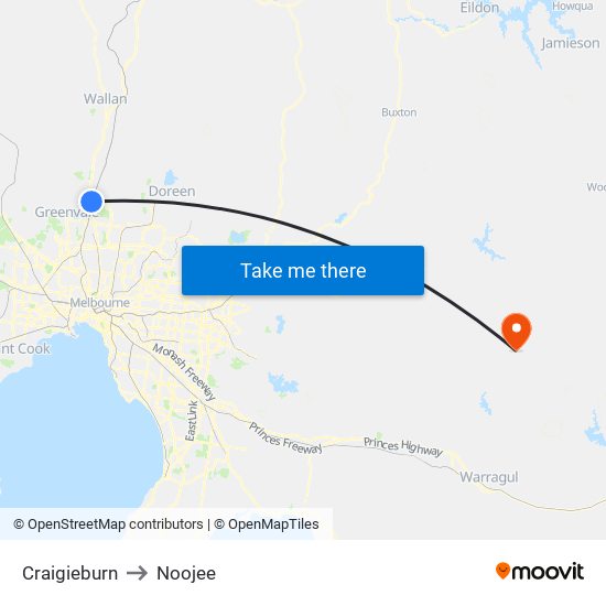 Craigieburn to Noojee map