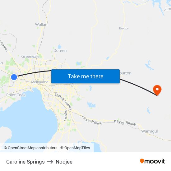 Caroline Springs to Noojee map