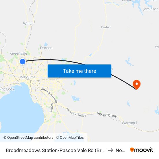 Broadmeadows Station/Pascoe Vale Rd (Broadmeadows) to Noojee map