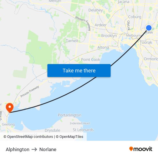 Alphington to Norlane map