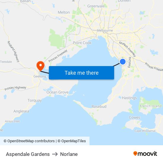 Aspendale Gardens to Norlane map