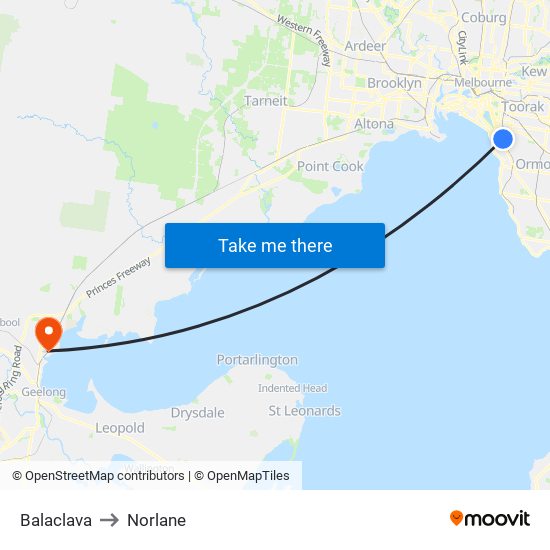 Balaclava to Norlane map