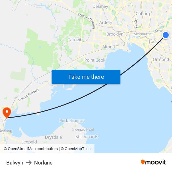 Balwyn to Norlane map
