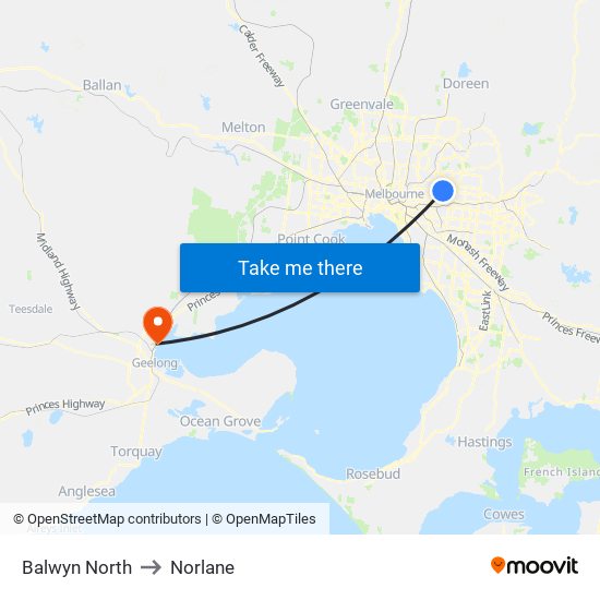 Balwyn North to Norlane map