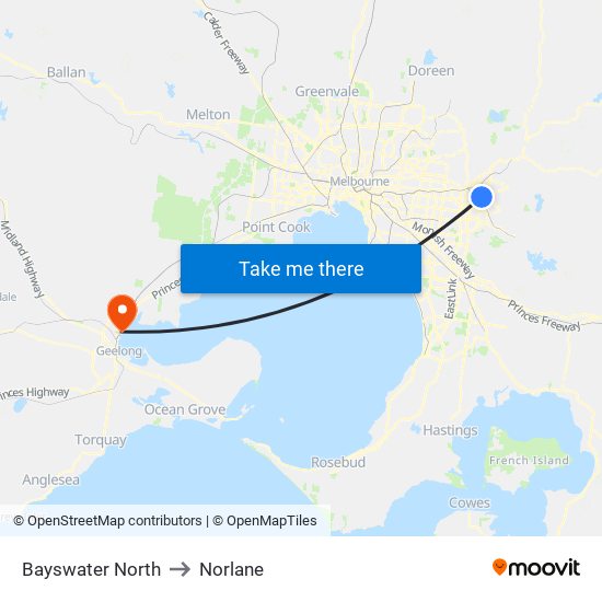 Bayswater North to Norlane map