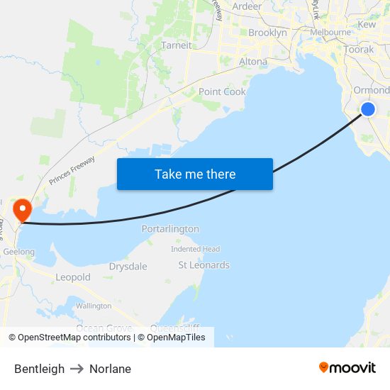 Bentleigh to Norlane map