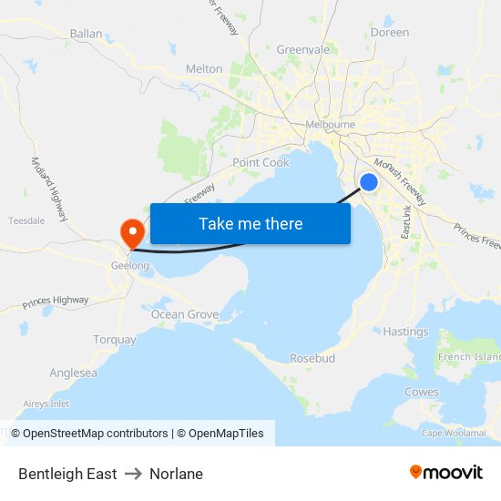 Bentleigh East to Norlane map