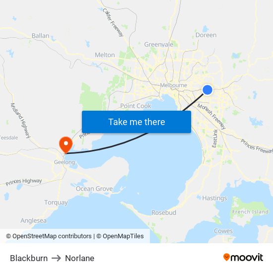 Blackburn to Norlane map