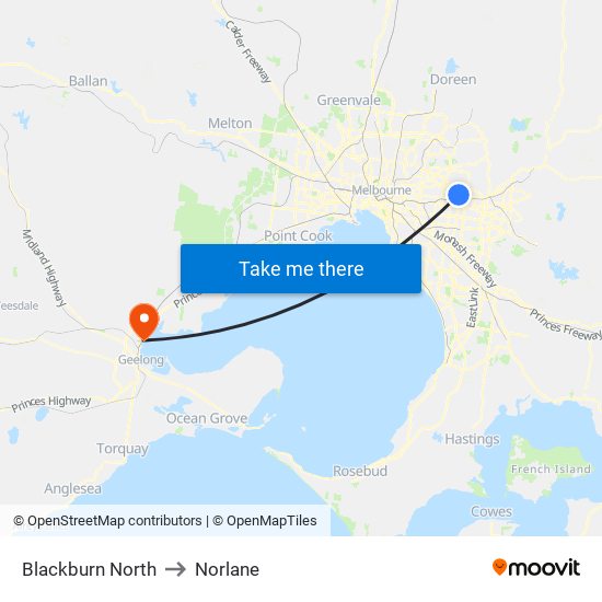 Blackburn North to Norlane map