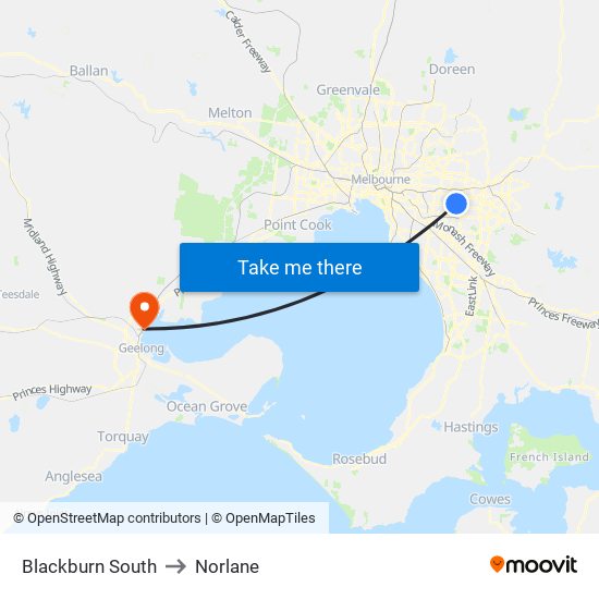 Blackburn South to Norlane map