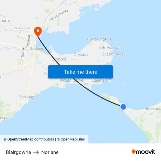 Blairgowrie to Norlane map