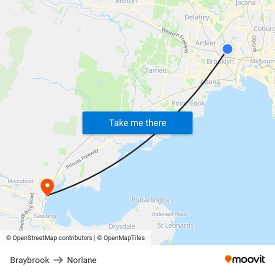 Braybrook to Norlane map