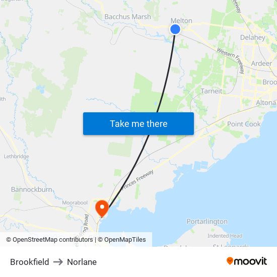 Brookfield to Norlane map