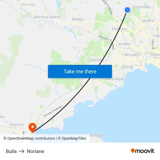 Bulla to Norlane map