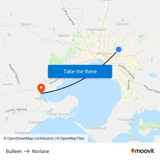 Bulleen to Norlane map