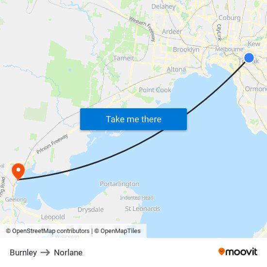 Burnley to Norlane map