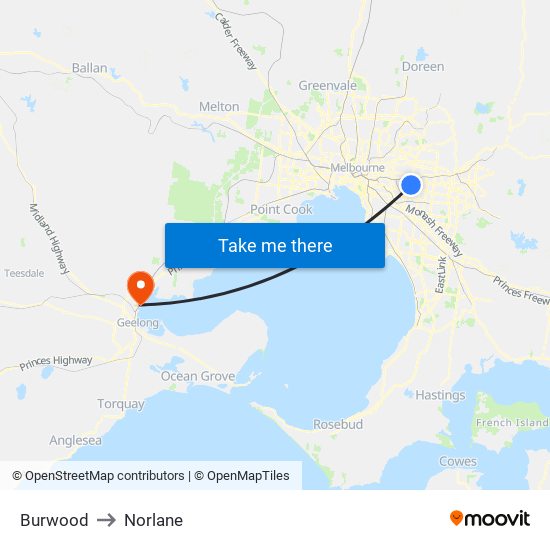 Burwood to Norlane map