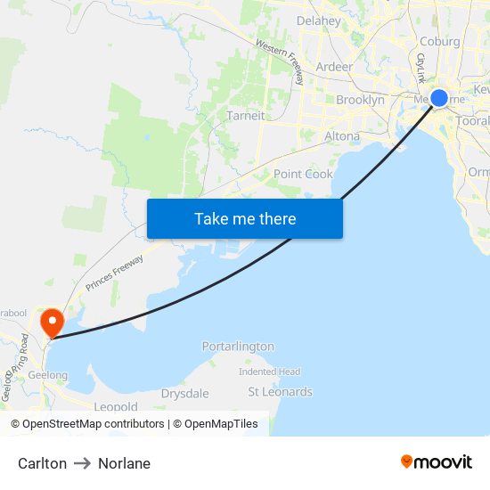 Carlton to Norlane map