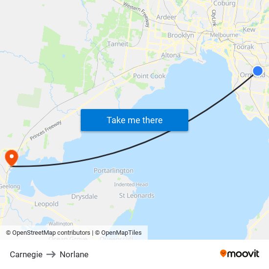 Carnegie to Norlane map