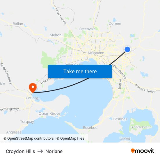 Croydon Hills to Norlane map