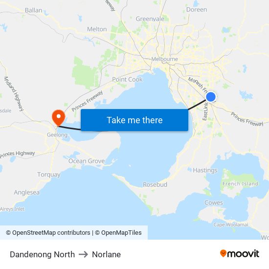 Dandenong North to Norlane map