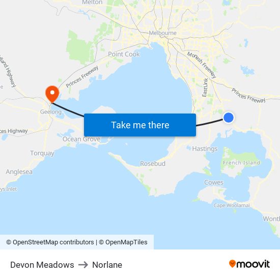 Devon Meadows to Norlane map