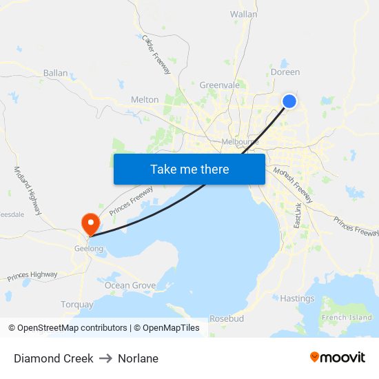 Diamond Creek to Norlane map