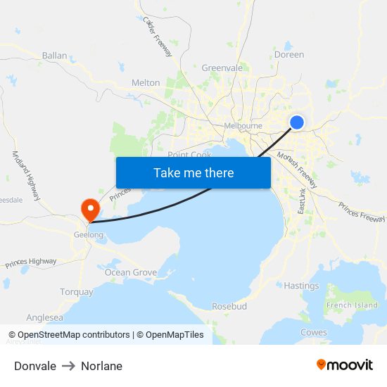 Donvale to Norlane map