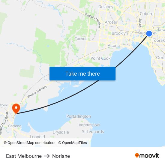 East Melbourne to Norlane map