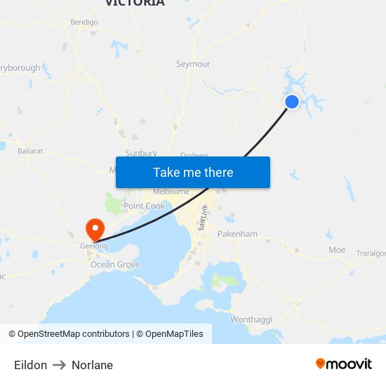 Eildon to Norlane map