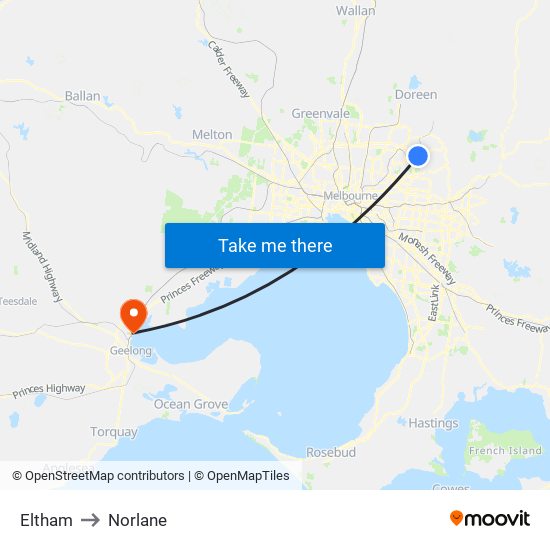 Eltham to Norlane map