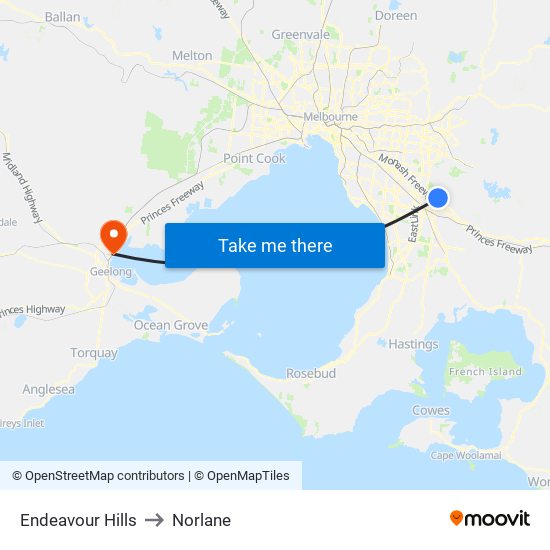 Endeavour Hills to Norlane map