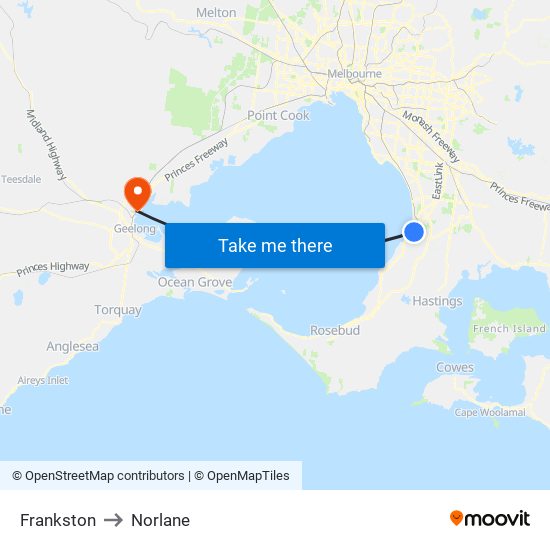 Frankston to Norlane map