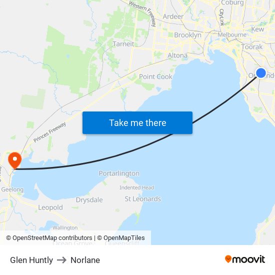 Glen Huntly to Norlane map