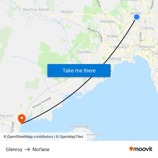 Glenroy to Norlane map