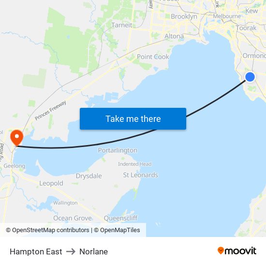 Hampton East to Norlane map