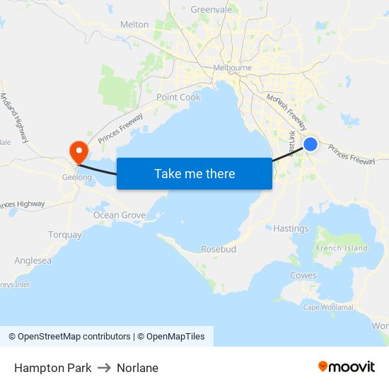 Hampton Park to Norlane map