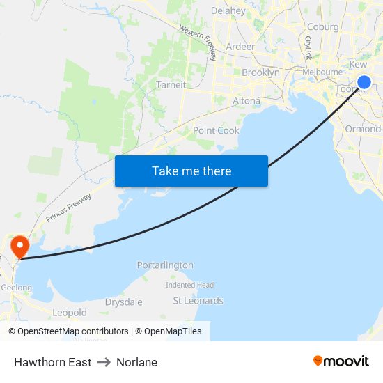 Hawthorn East to Norlane map