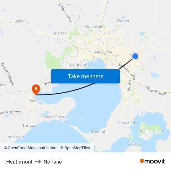 Heathmont to Norlane map