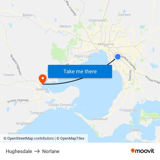 Hughesdale to Norlane map