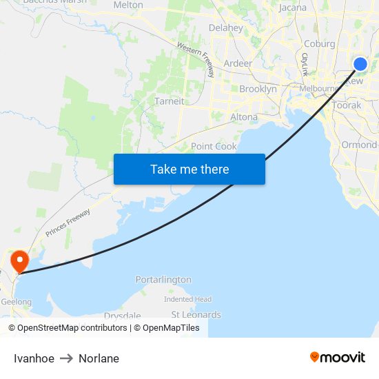 Ivanhoe to Norlane map