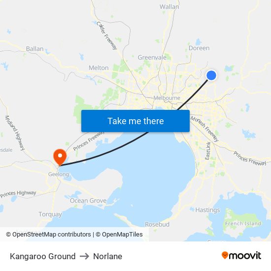 Kangaroo Ground to Norlane map