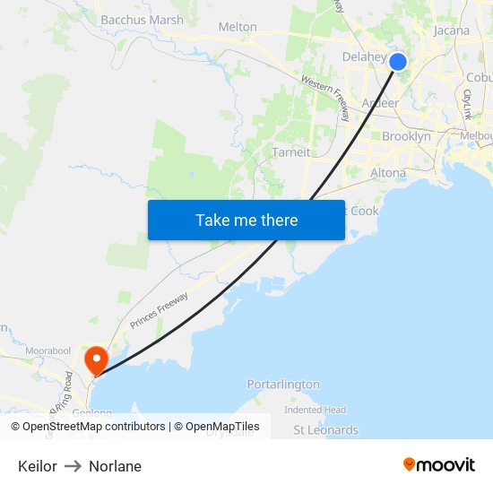 Keilor to Norlane map