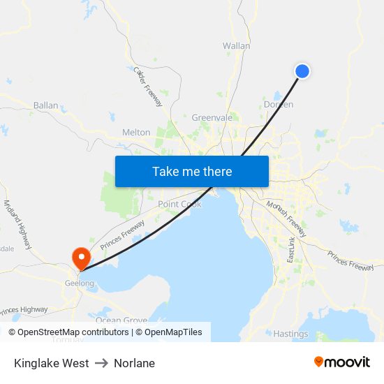 Kinglake West to Norlane map