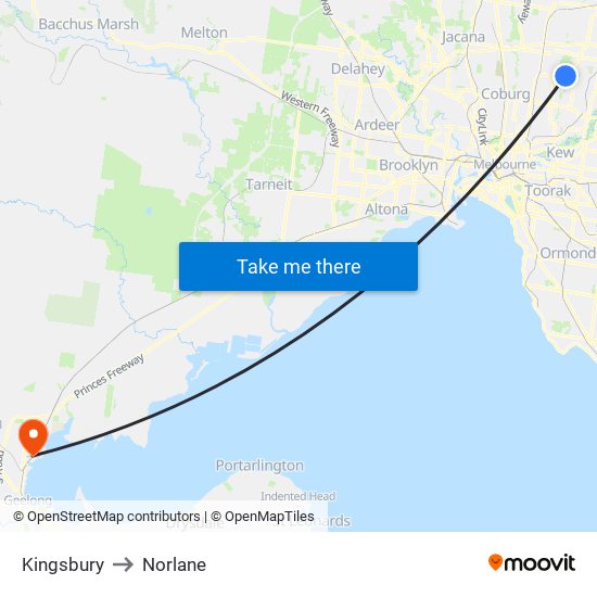 Kingsbury to Norlane map