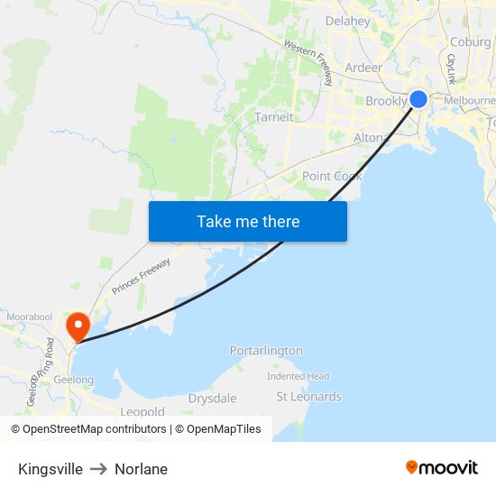 Kingsville to Norlane map