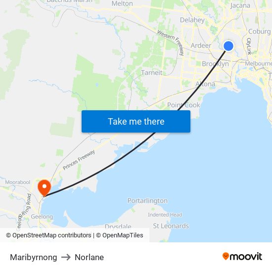 Maribyrnong to Norlane map