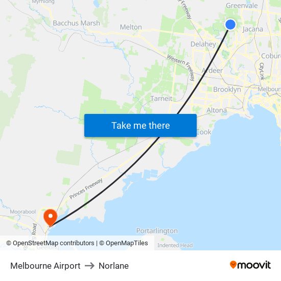 Melbourne Airport to Norlane map