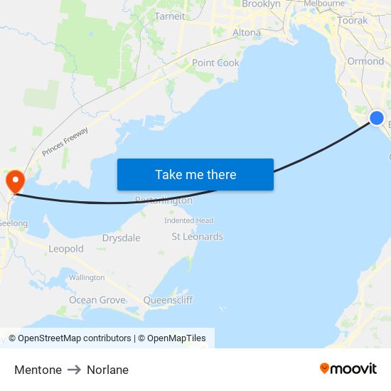 Mentone to Norlane map