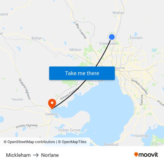 Mickleham to Norlane map